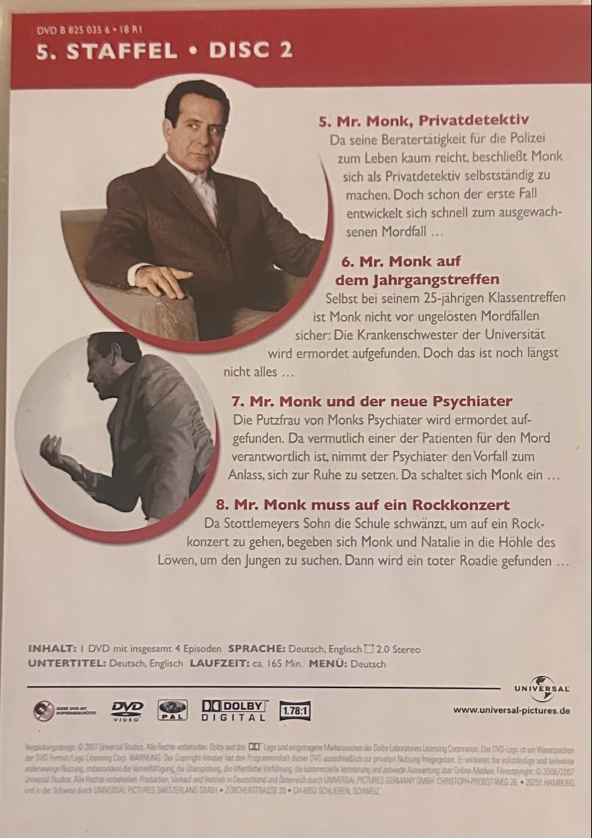 Alle DVDs: Monk 5. Staffel DVD Box Set Deutsch Englisch – Gebraucht aus Malters von Gustov 9