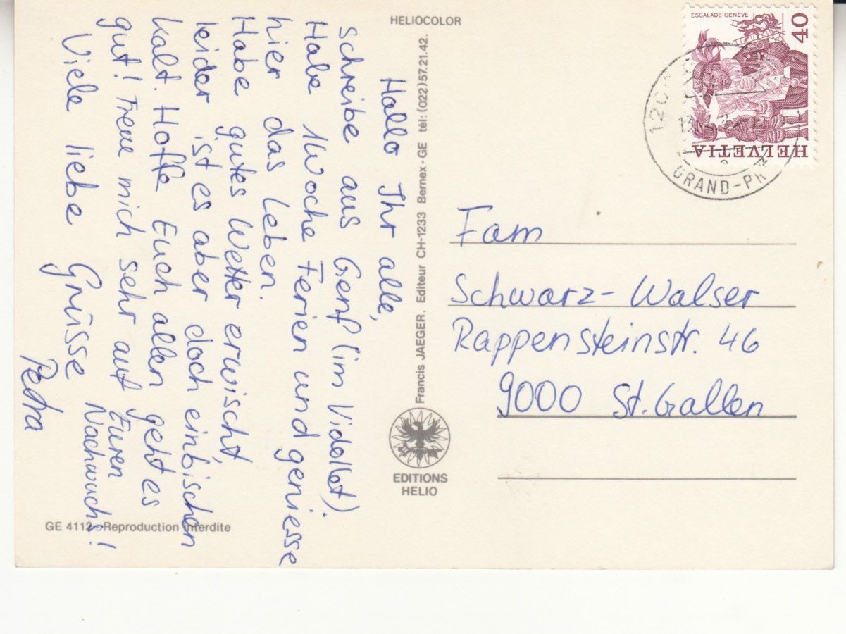 Cartoline postali: Genève 1983 – Usato da Bürglen TG venduto da StampGraf 1