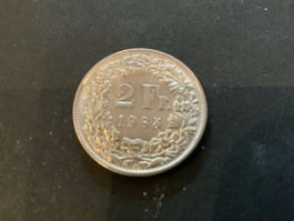 Silbermünze 2 Fr von 1965 unz fasst STEMPELGLANZ 