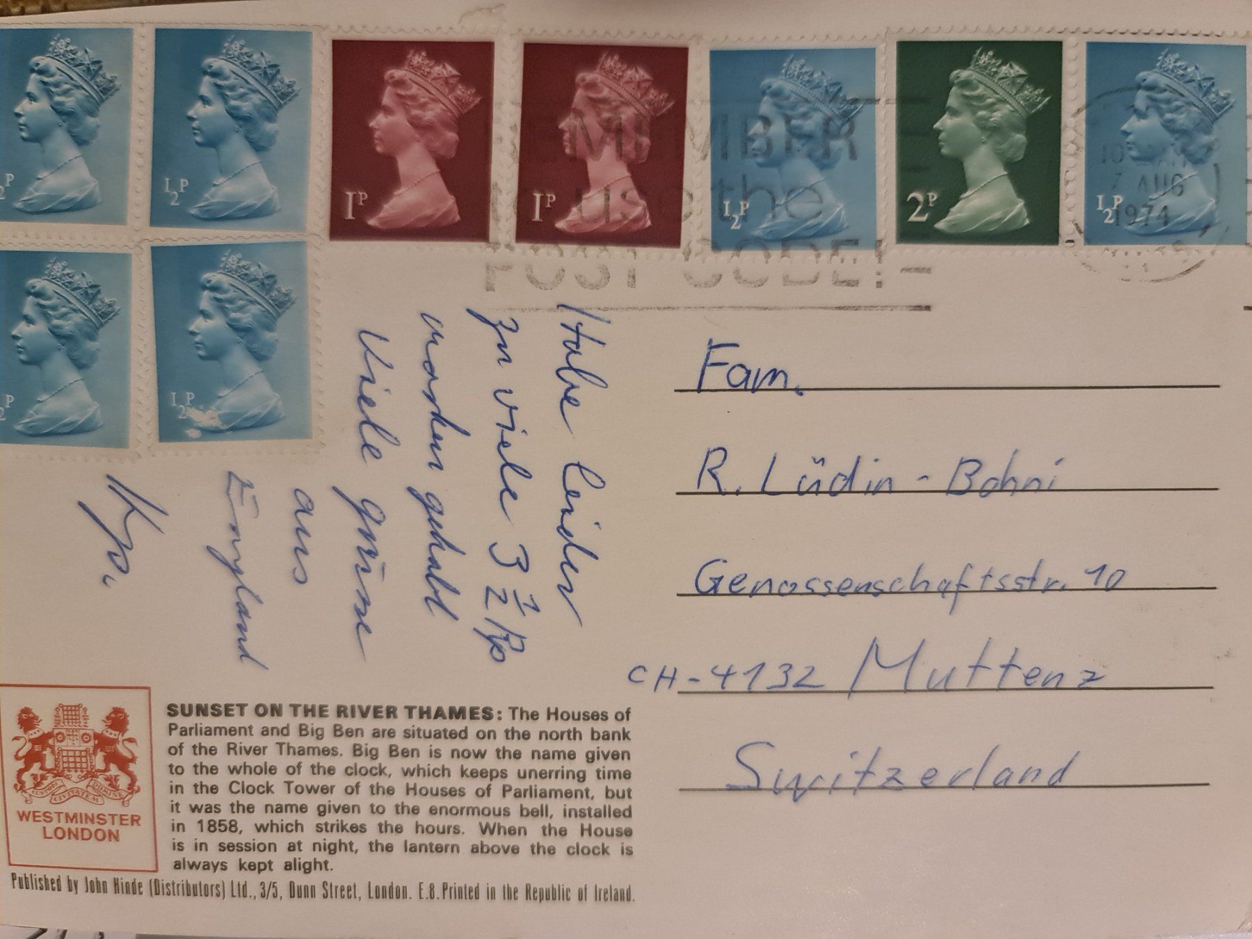Cartoline postali: Ansichtskarte Themse mit Parlament London England – Usato da Dintikon venduto da Vexi 1