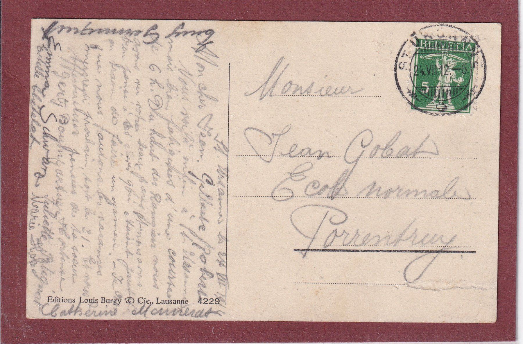 Ansichtskarten: St. Ursanne - Vue générale - 1912 – Gebraucht aus Orvin von Pyaeschli 1