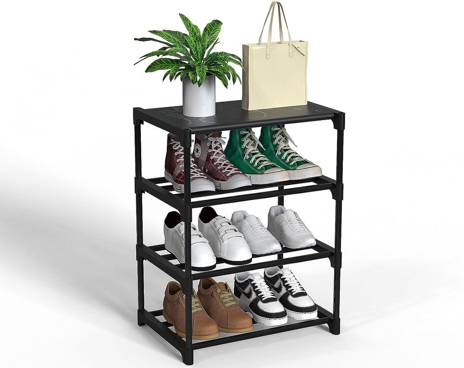 Simple Trending Schuhregal Mit 3 Ebenen – Stapelbar, Verstellbar, Platzsparend In Schwarz