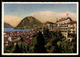 AK Lugano, Hotel Weisses Kreuz-Schiller, Stadt und See