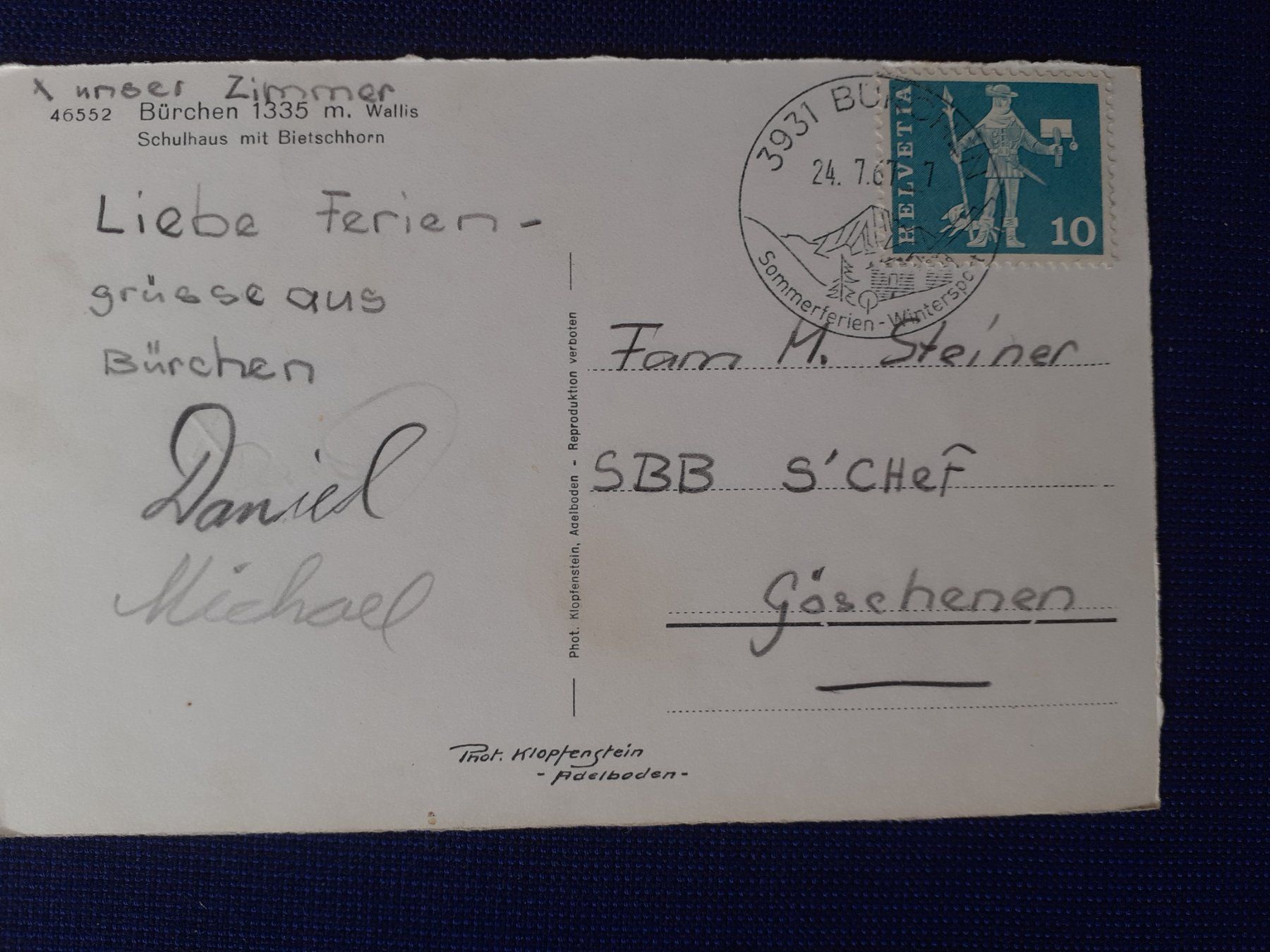 Cartoline postali: AK Bürchen Schulhaus Wallis Raron Häuser – Usato da Küssnacht am Rigi venduto da cartolina-1 1