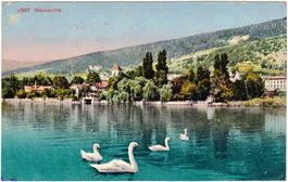 LA NEUVEVILLE - Generalansicht (mit Schwan) in Sommer 1915