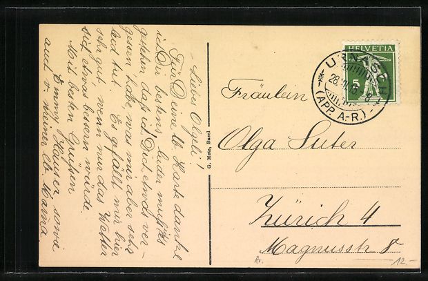 Cartoline postali: Urnäsch, Ortsansicht mit Bergen aus der – Usato da Berlin venduto da bartko-reher 1