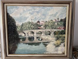 Ölgemälde Bischofszeller Thurbrücke,signiert,1991