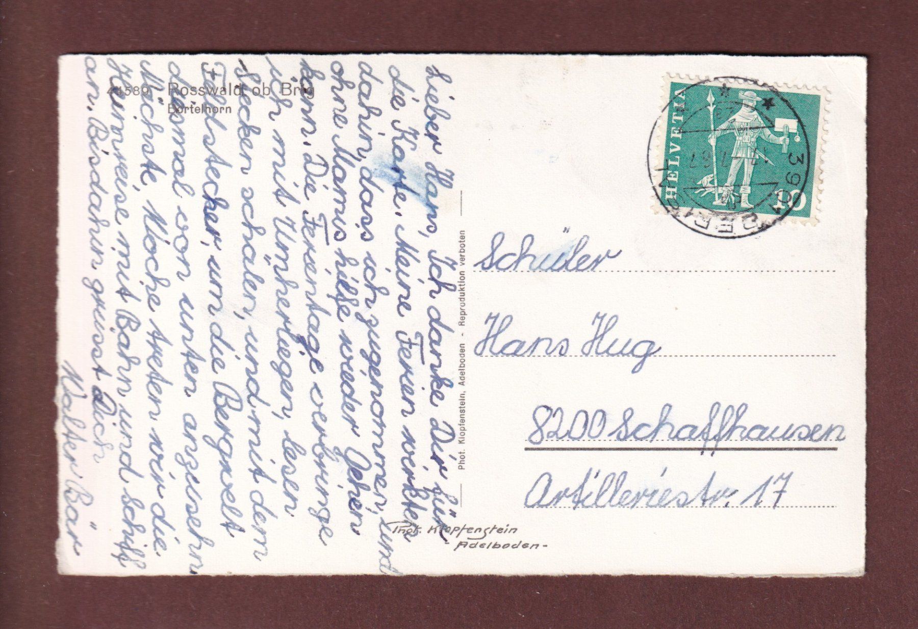 Cartoline postali: ROSSWALD ob Brig - 1967 – Usato da Pully venduto da nicecards-shop 1