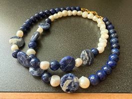 Unikat💎Neue Lapislazuli-Halskette, Süßwasserperlen, Sodalit