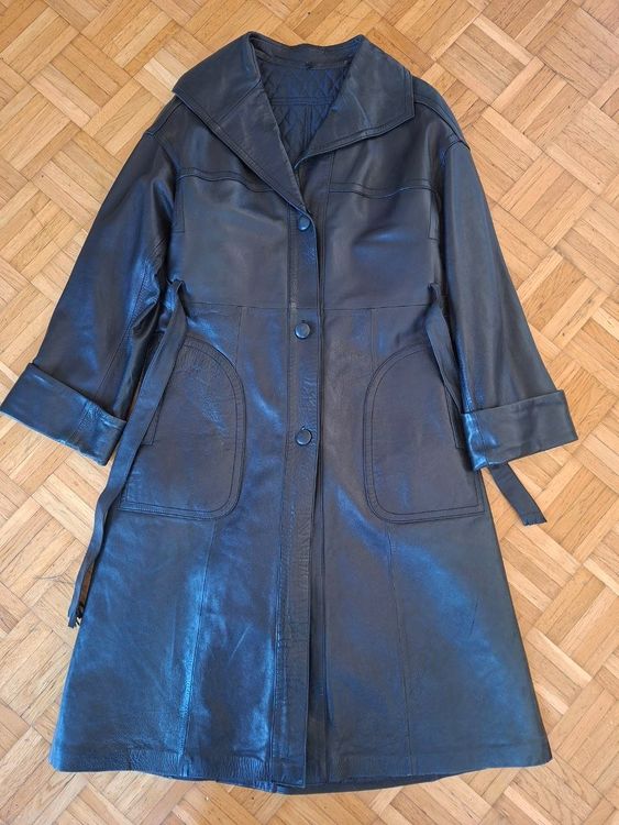 Manteau en cuir vintage noir – style luxe – T. S / petit M (Gebraucht ...