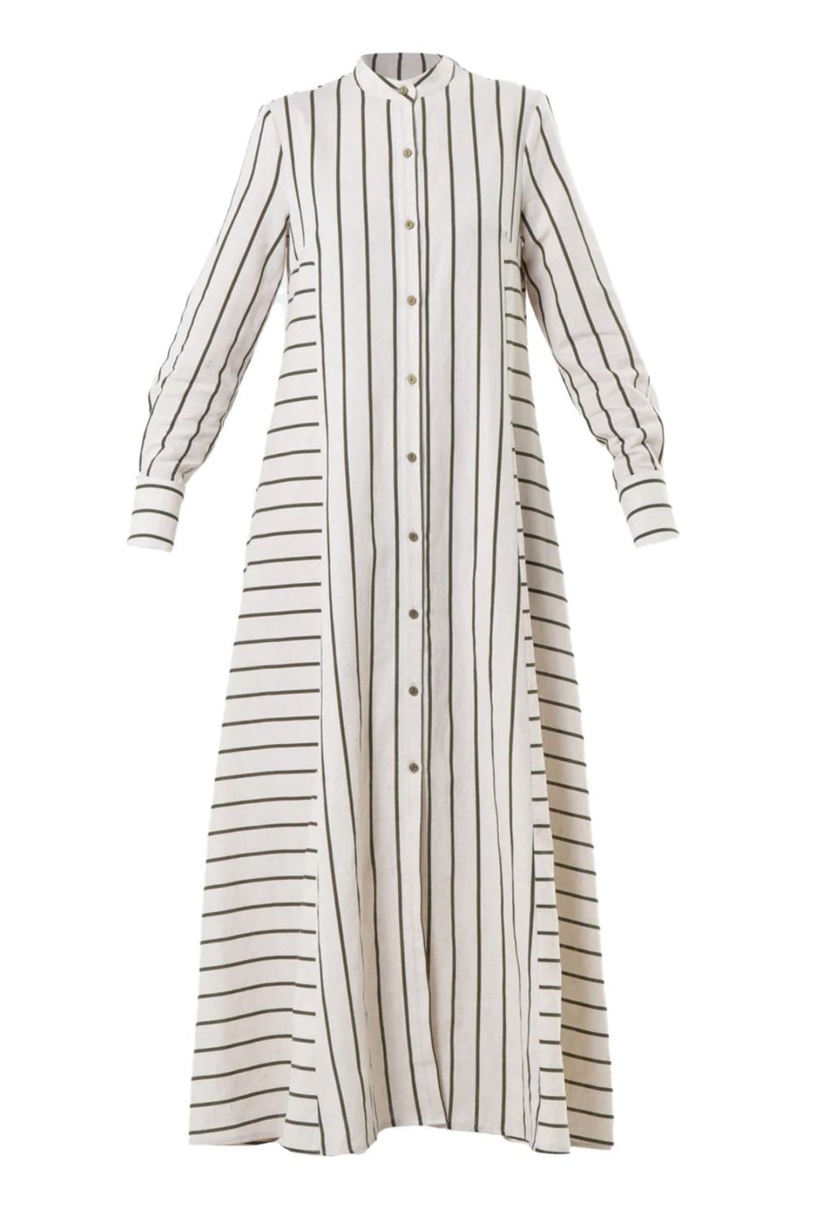 Vestiti: Maxi -Leinenkleid mit khakifarbenen-Streifen - Designermode – Nuovo e nell'imballaggio originale da Zürich venduto da Naebeli 1