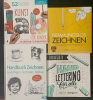 4 mal Kreativbuch: Zeichen, Handlettering, Malen, Drucken..