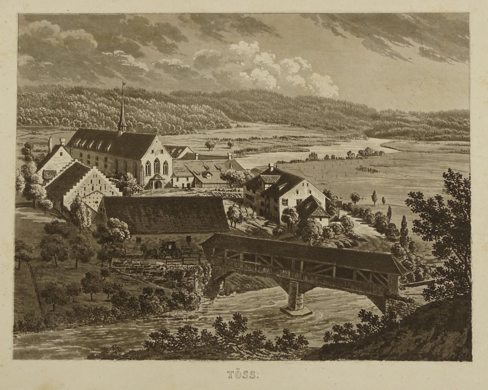 Incisioni: TÖSS, WINTERTHUR, AQUATINTA 1845 – Usato da Grüningen venduto da Kartensammler 1