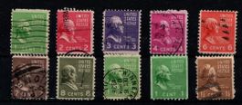 10 timbres anciens USA - 1938 - Obl.