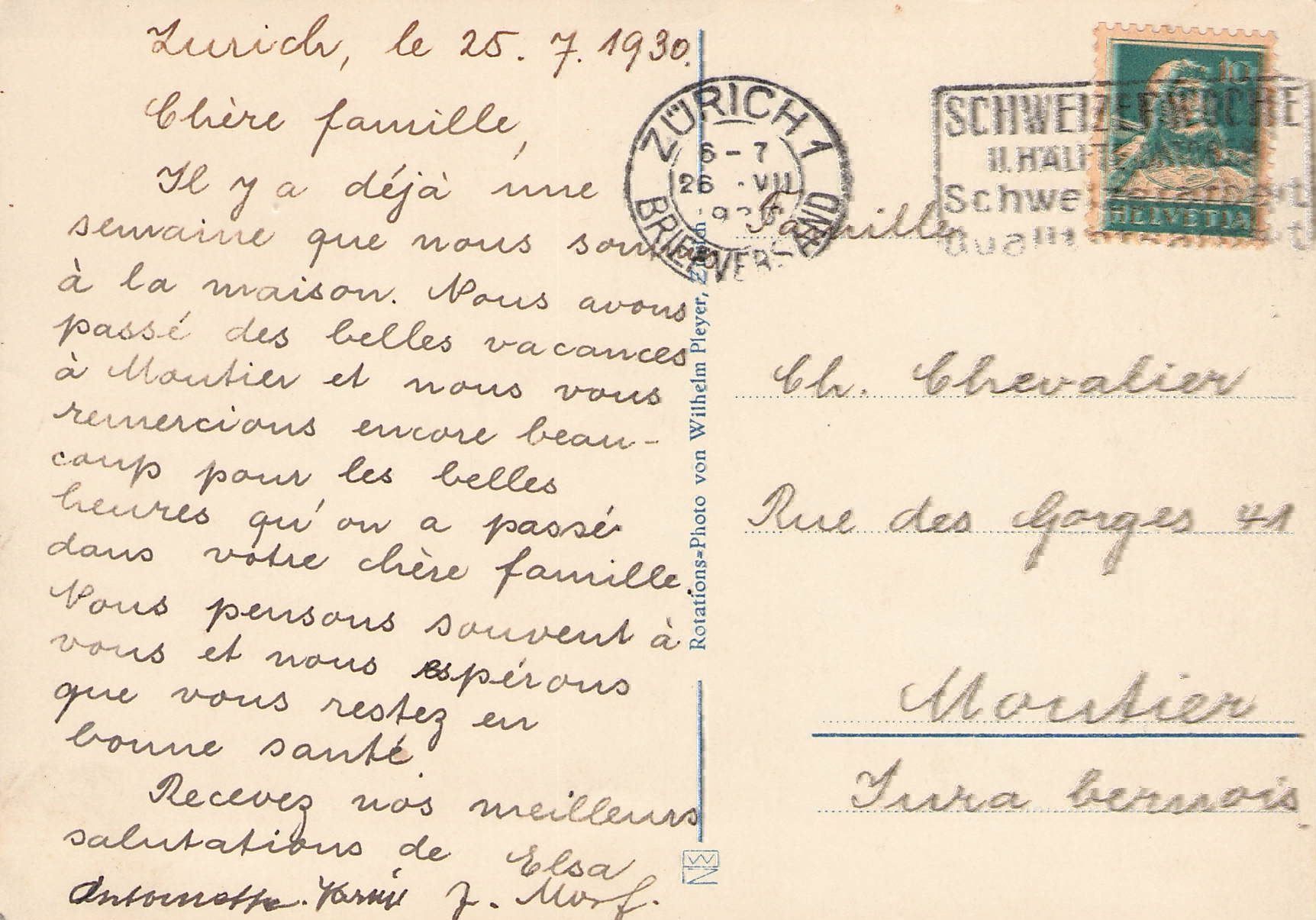 Ansichtskarten: AK× Zürich , 1930 – Gebraucht aus Reichenburg von Pipo-67 1