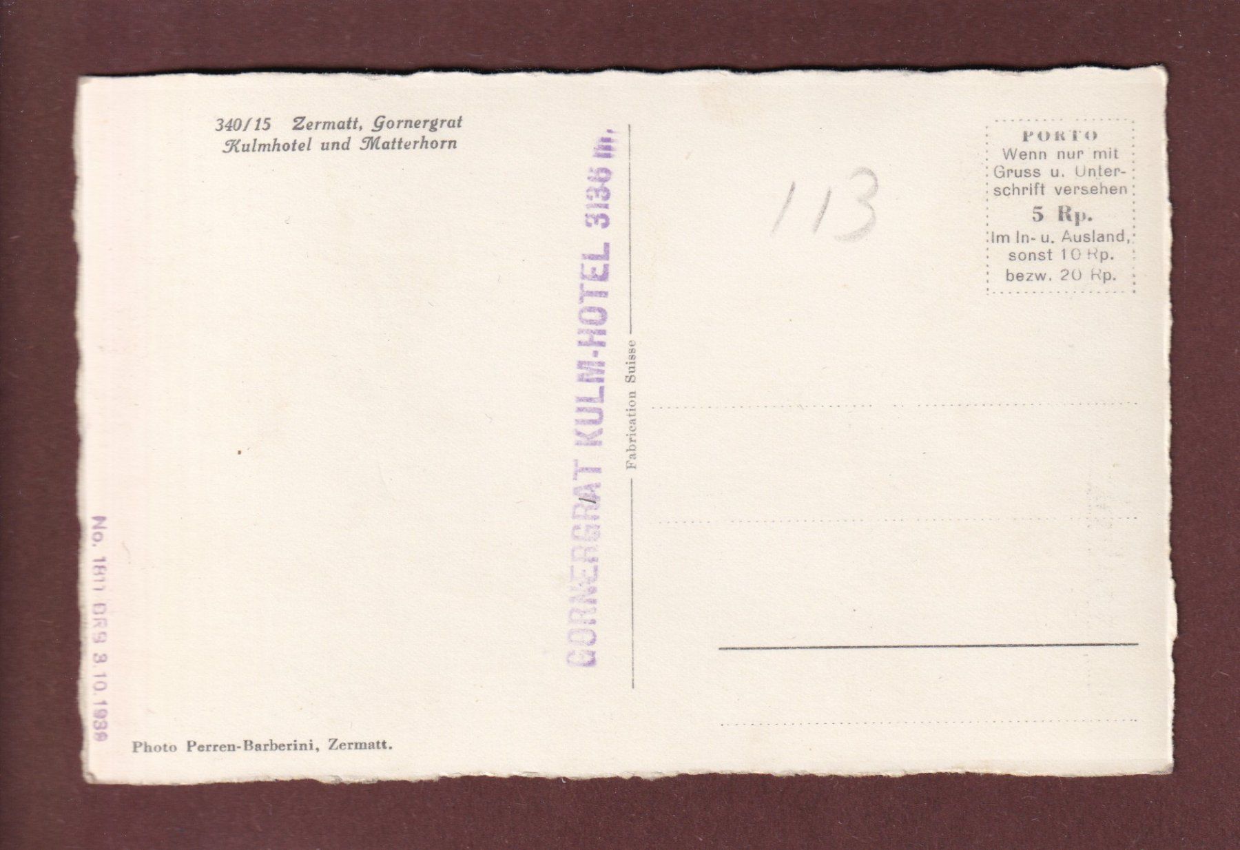 Cartoline postali: GORNERGRAT - Kulmhotel - Matterhorn – Usato da Pully venduto da nicecards 1