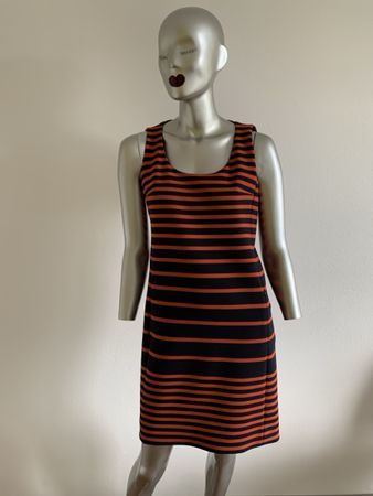 AKRIS punto: Neues, chices orange-blau gestreiftes Kleid, 36