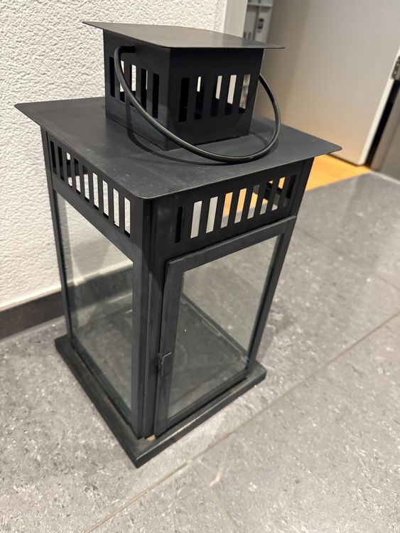 Schwarze Laterne für Blockkerze drinnen/draußen IKEA Borby 4