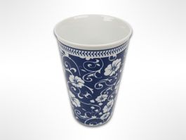 Keramikbecher mit Blumenmuster blau/weiss