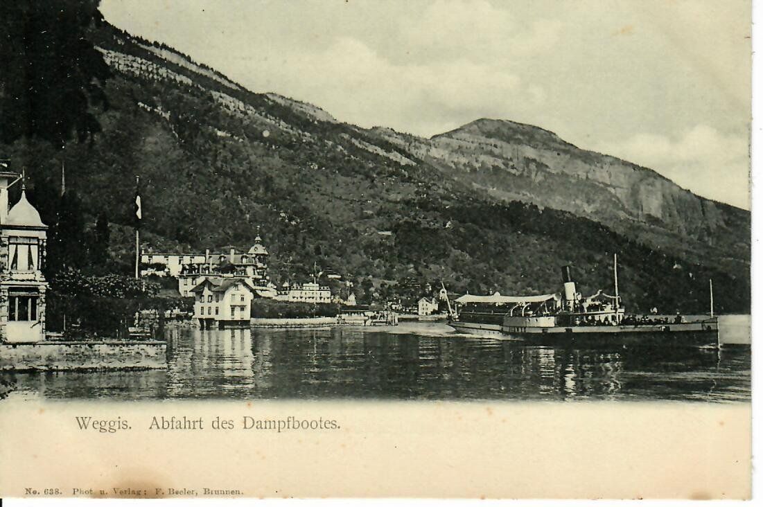 Cartoline postali: Weggis, Abfahrt des Dampfbootes Schwyz – Usato da Hochdorf venduto da Ziegel-16