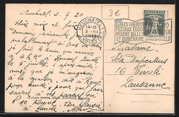 Cartoline postali: AK Neuchatel, Hotel de Ville, 1920 – Usato da Berlin venduto da bartko-reher 1