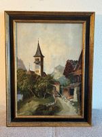 Vintage Schweizer Dorf Ölgemälde, gerahmt, Sommer Fund!