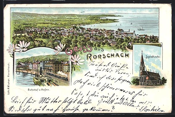 Cartoline postali: Litho Rorschach, Ortsansicht, Bahnhof un – Usato da Berlin venduto da bartko-reher