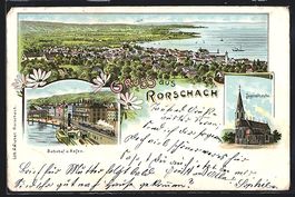 Litho Rorschach, Ortsansicht, Bahnhof un