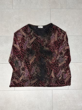 Vintage Leopard Printed Burgundy Mesh Top
