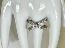 925 Silber Ring Cross-Over mit Pavé Zirkonia G 52