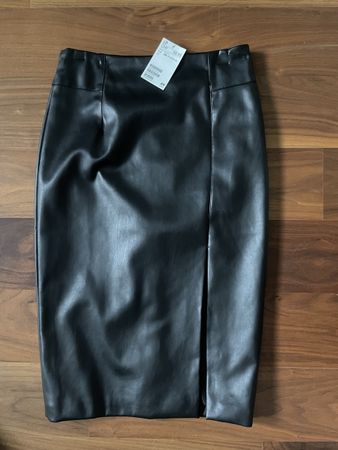 Jupe mi longue simili cuir 