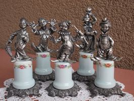Zinn Peltro Porzellan *Clown* Skulpturen Figuren im 5er Set