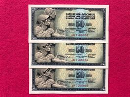 Belgrad 1978 - Jugoslawien - 3 x 50 Dinara aUNC