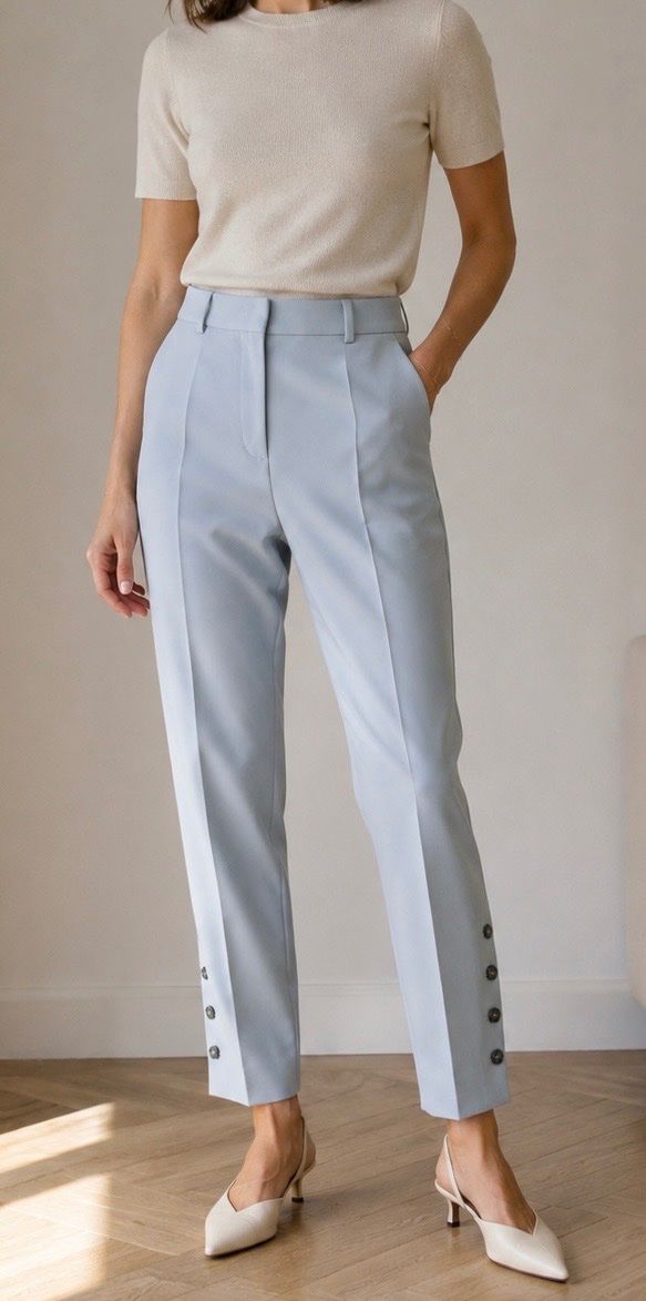 Sportmax Pantaloni: Sportmax Hose hellblau mit Knopfdetails – Usato da Zürich venduto da di_archive