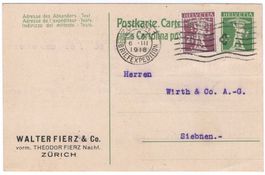 PERFIN W.F./C. auf GS-Postkarte von ZÜRICH nach SIEBNEN