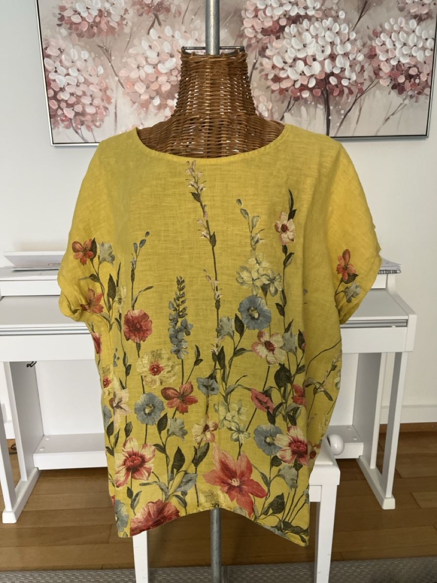 T-Shirts: Leinen-Shirt Gelb mit Blumen, 44/46 – Gebraucht aus Solothurn von Bobesch08