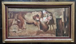 Tableau signé Dario (?) 1949 la nativité huile sur panneau