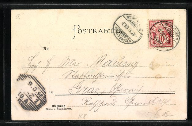Cartes postales: Schaffhausen, Ort mit Rheinfall, 1898 – D'occasion à Berlin par bartko-reher 1