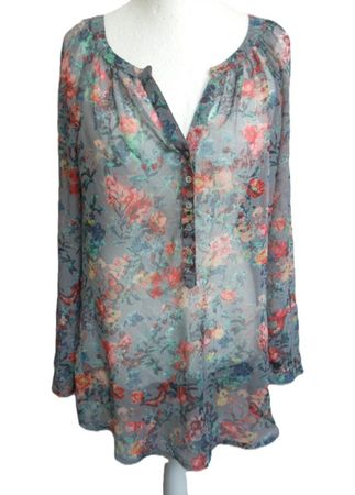 ca. Gr. 42 STREET ONE Tunika grau mit Blumen leicht s. Masse