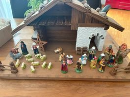 Holz Krippe mit Figuren