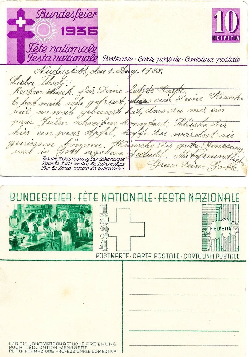 Alle Briefmarken: BUNDEFEIERKARTE 1934 + 1936 – Neu (gemäss Beschreibung) aus Schlossrued von Aronliam 1