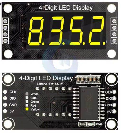 Elektronikbauteile: 4-stelliges 7-Segment LED Display 50x19mm TM1637 gelb – Neu und originalverpackt aus Illnau von diy-shop