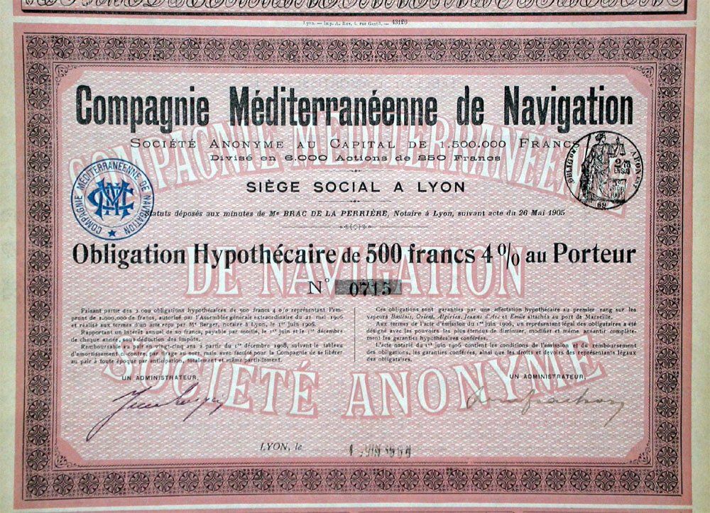 Documenti: Compagnie Méditerranéenne de Navigation SA, Lyon - 1906 – Usato da Solothurn venduto da Sgasche