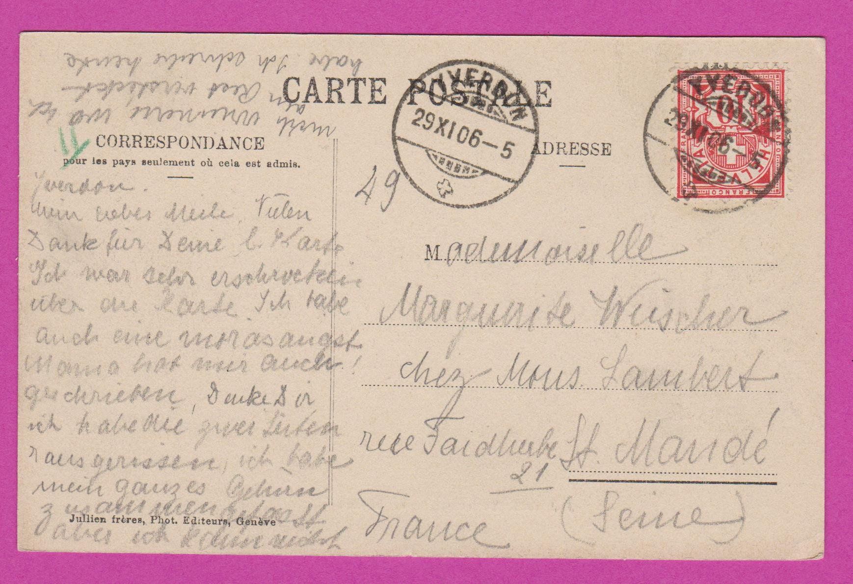Cartoline postali: Yverdon  -  alte Ansichtskarte von 1906 – Usato da Vitznau venduto da Ropaku 1