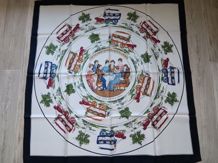 HERMES "JEU DES OMNIBUS ET DAMES BLANCHES" CARRE 90 CM