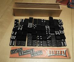ORIGINAL DOMINO, HOLZSCHATULE, ALTEN ZEITEN ,55 STEINE HOLZ