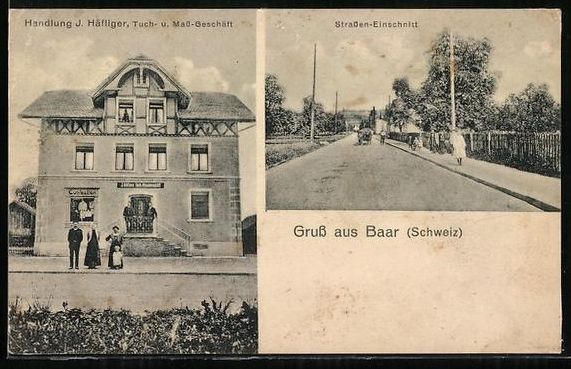 Cartoline postali: Baar /ZG, Tuch- und Mass-Geschäft J. H – Usato da Berlin venduto da bartko-reher