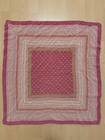 Schweizer Handdruck Seidentuch, rot-rosa, Top Zustand!