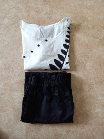 Leichte Damen Hose & Shirt Gr. XXL schwarz/weiss Druck