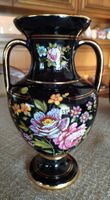 Vintage Floral Vase - Stunning Black and Gold Accent!